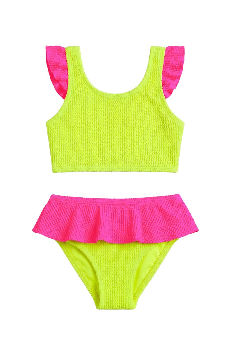 Limeapple Infant Crinkle Ruffle Bikini, Main, color, Lime