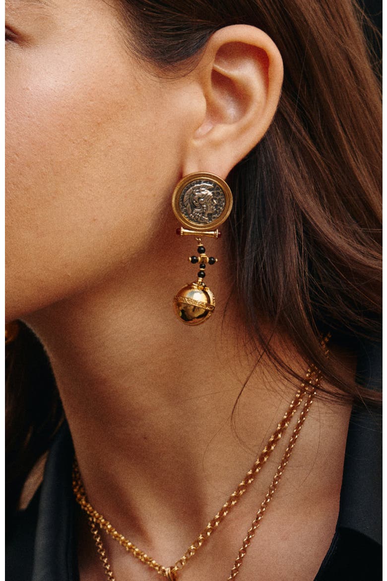 Globus Cruciger Coin Earrings, Alternate, color, Gold & Black & White