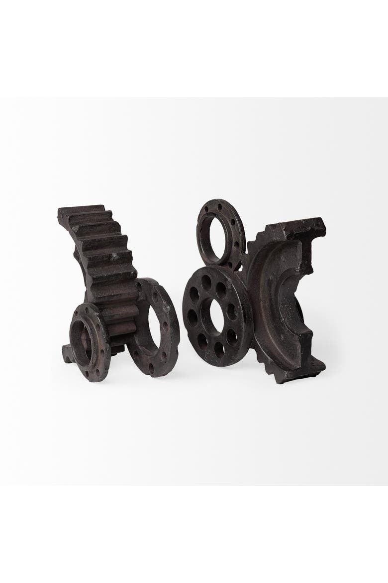 Cogsworth Set of 2 Resin Industrial Gear Bookends, Alternate, color, Brown