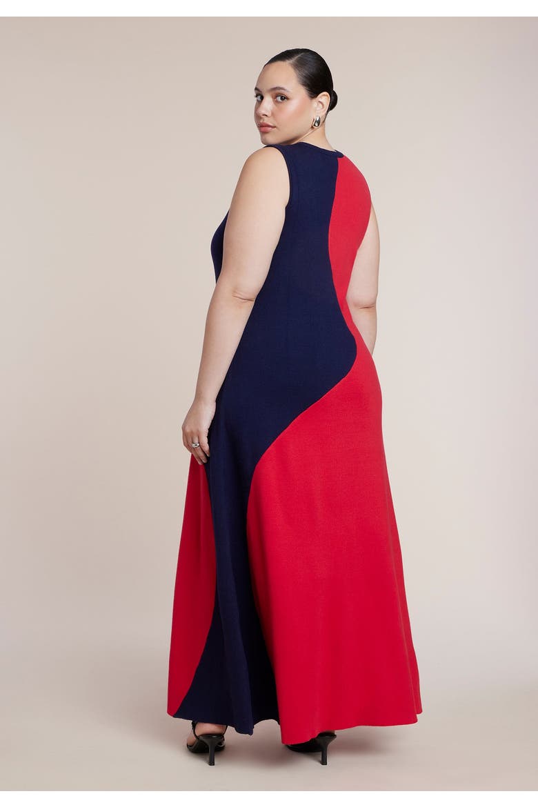Colorblocked Intarsia Knit Maxi Dress, Alternate, color, RED AND NAVY