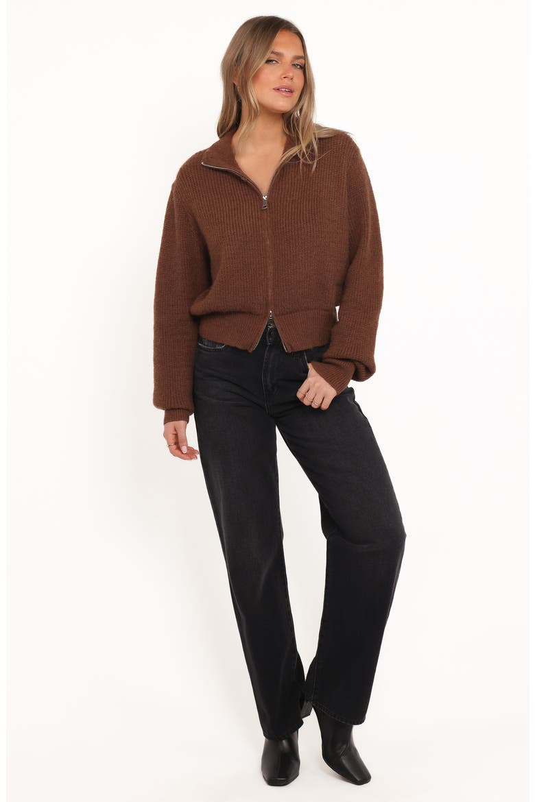 Kourtney Rib Zip Cardigan, Alternate, color, BROWN