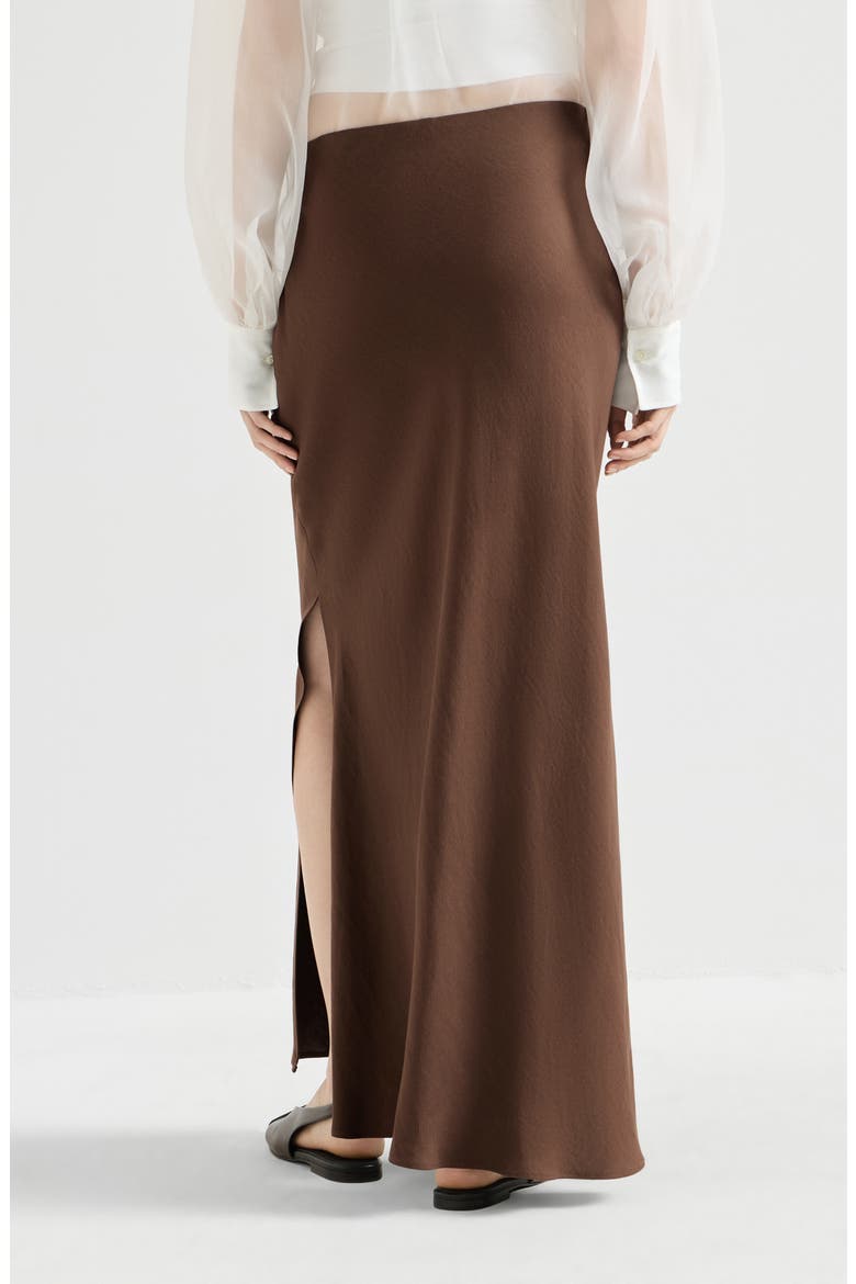 Viscose and linen twill fluid bias-cut skirt, Alternate, color, Cocoa