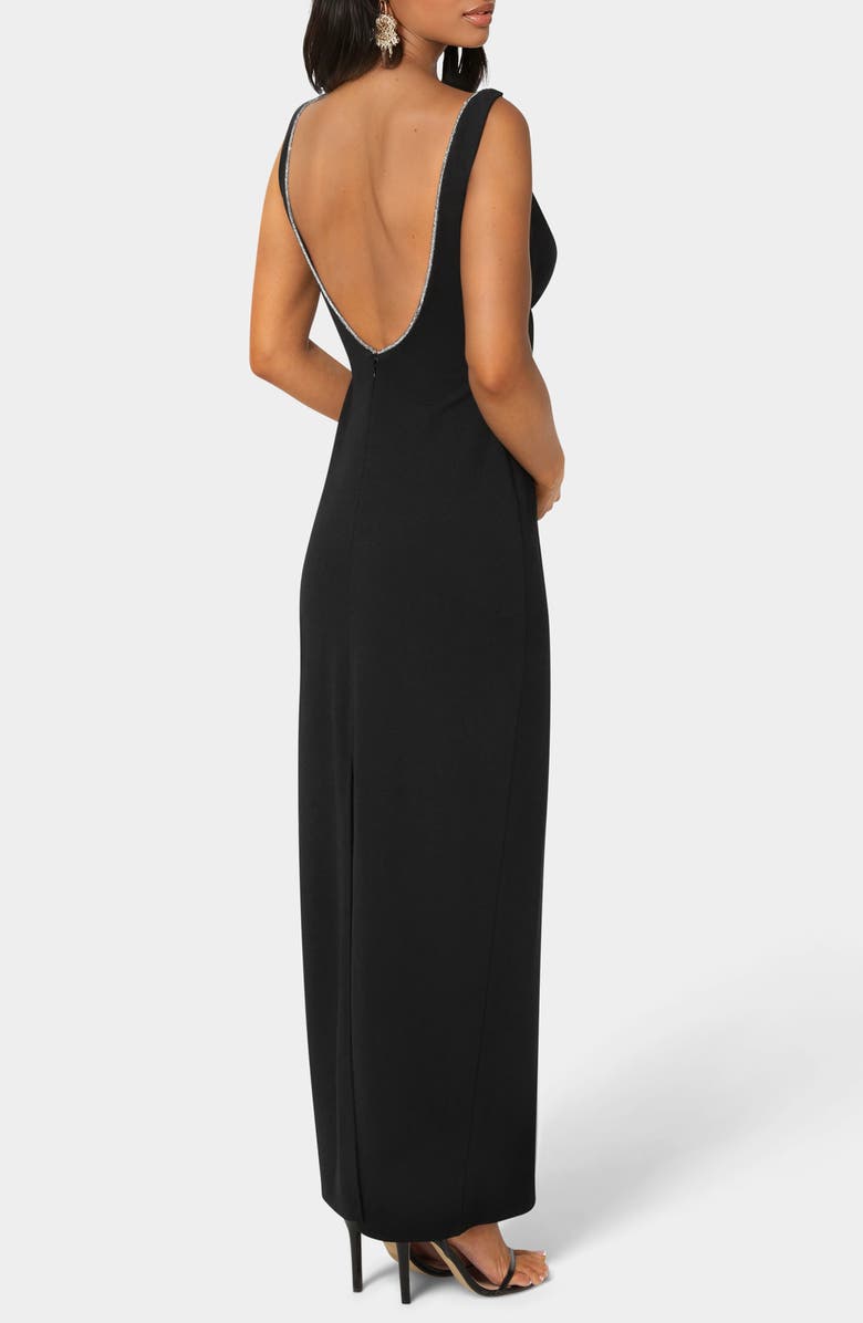bebe Rhinestone Trim Square Neck Maxi Dress, Alternate, color, Black
