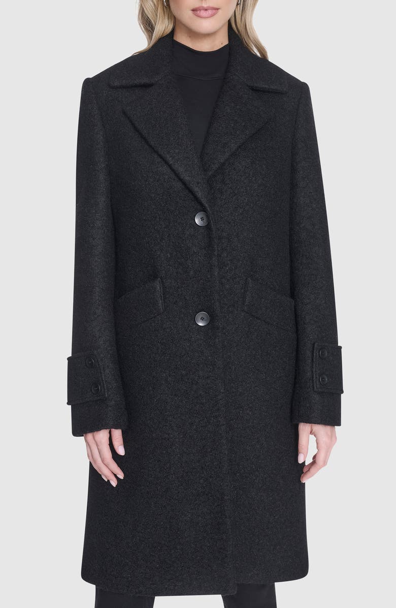 Andrew Marc Regine Pressed Bouclé Wool Blend Coat, Main, color, Black