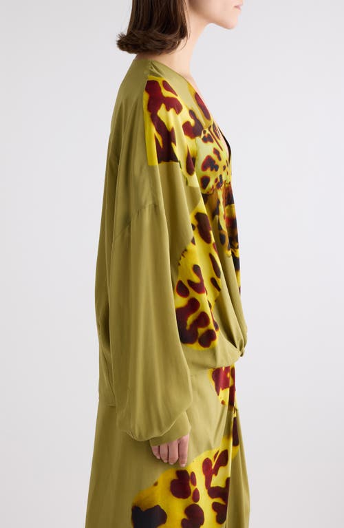 Dries Van Noten Camiel Leopard Orchid Print Faux Wrap Top In Ocra