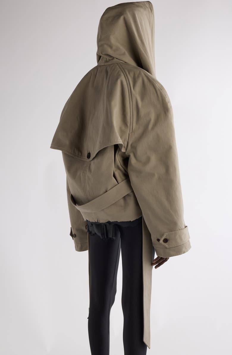 Balenciaga Oversize Insulated Crop Hooded Trench Coat, Alternate, color, 