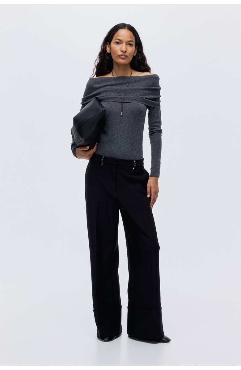 H&M Rivet-detail Tailored Trousers, Alternate, color, Black