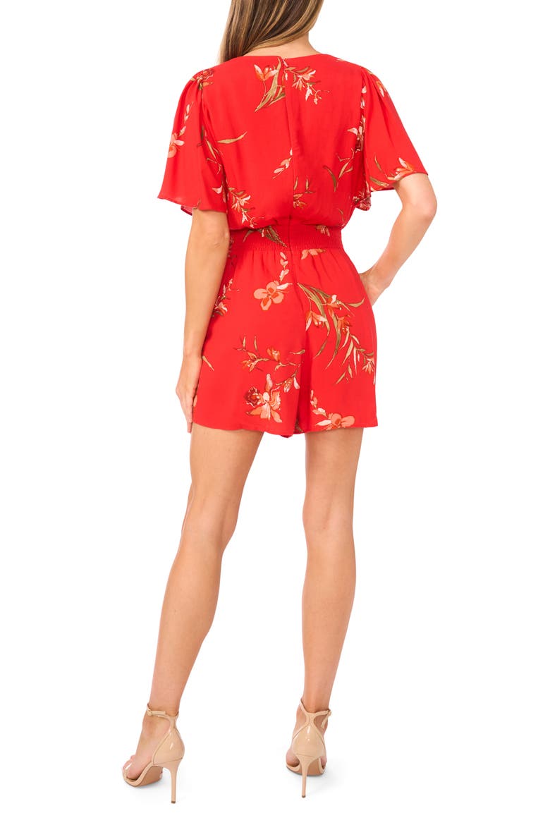 V-Neck Flutter Sleeve Romper, Alternate, color, FIERY RED