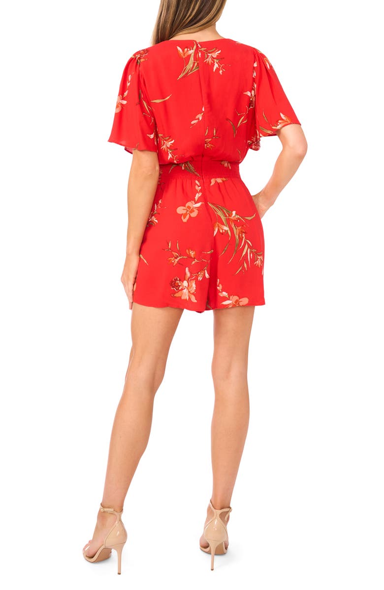 CeCe V-Neck Flutter Sleeve Romper, Alternate, color, Fiery Red