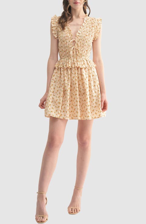 Floral Smocked Cotton Fit & Flare Minidress