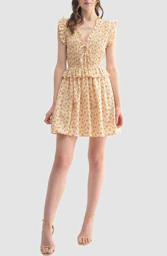 Floral Smocked Cotton Fit & Flare Minidress