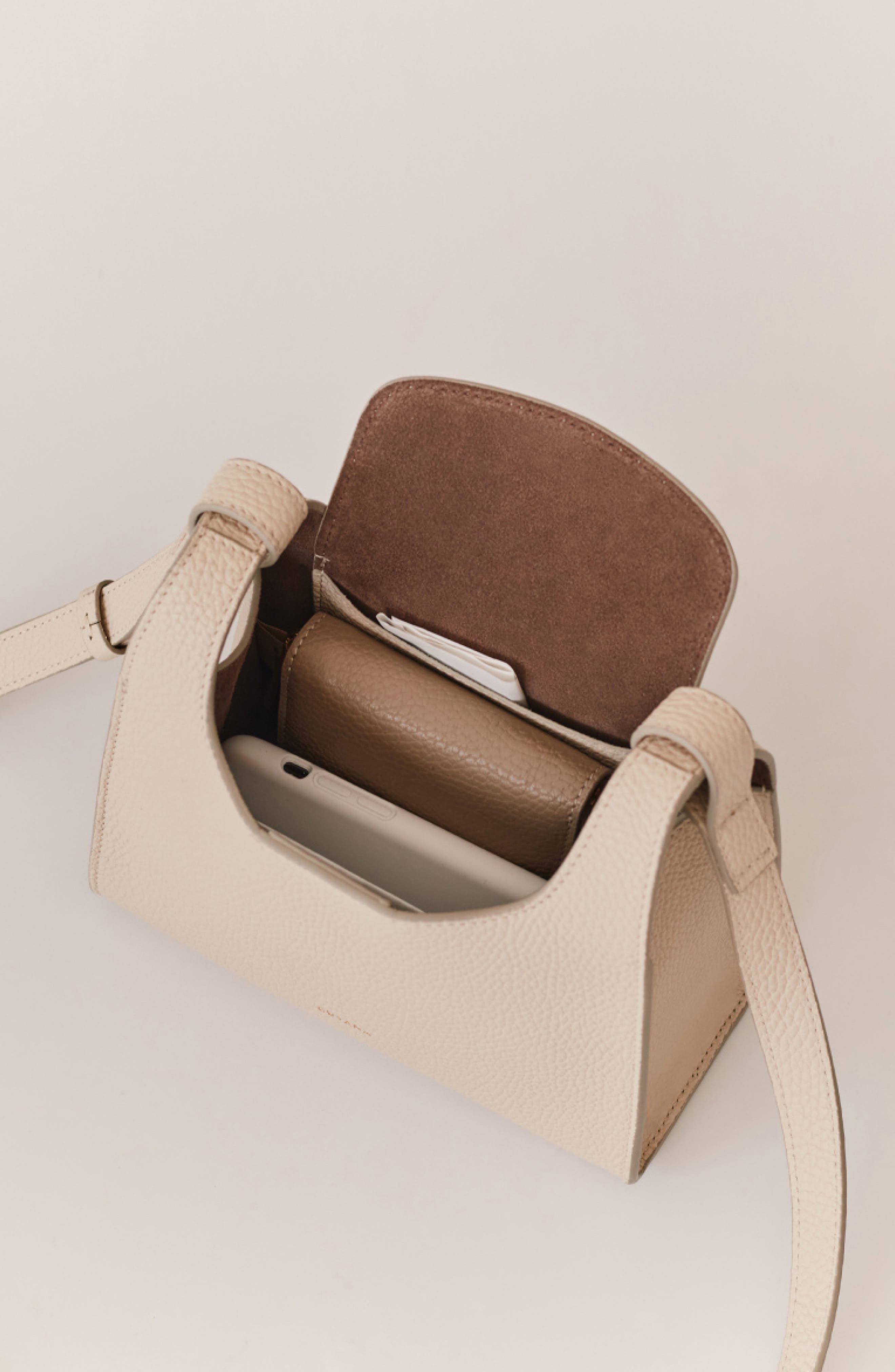 Mini Double Loop Leather Crossbody Bag, Alternate, color, STONE
