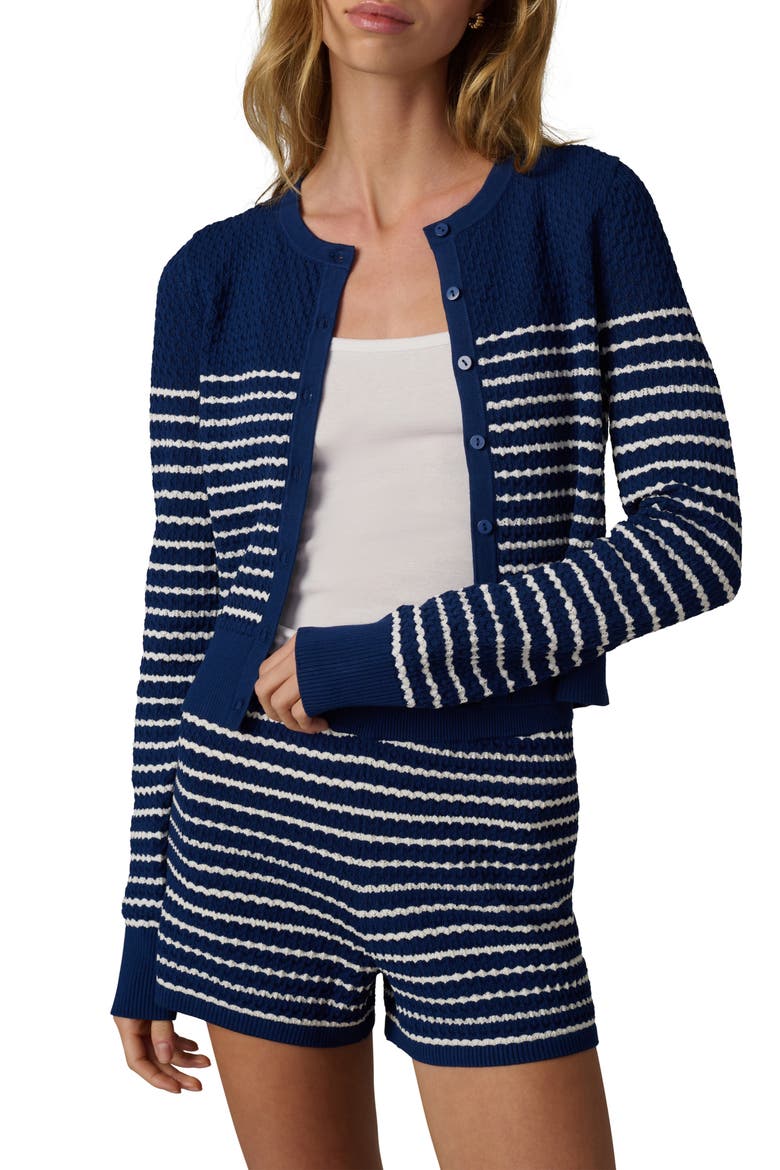 The Dani Stripe Pointelle Shorts, Alternate, color, ROYAL BLUE/ MILK ST