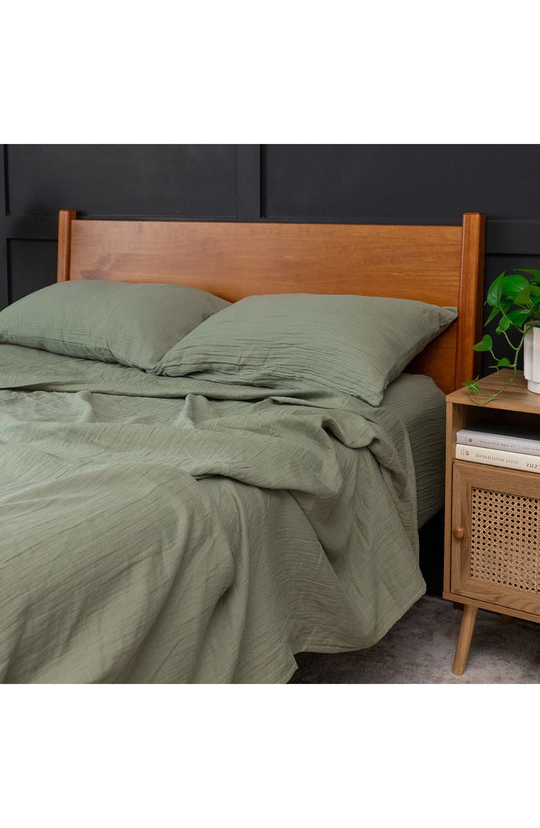 Crane Air Zen Crinkled Cotton Gauze Fitted Sheet, Alternate, color, Matcha