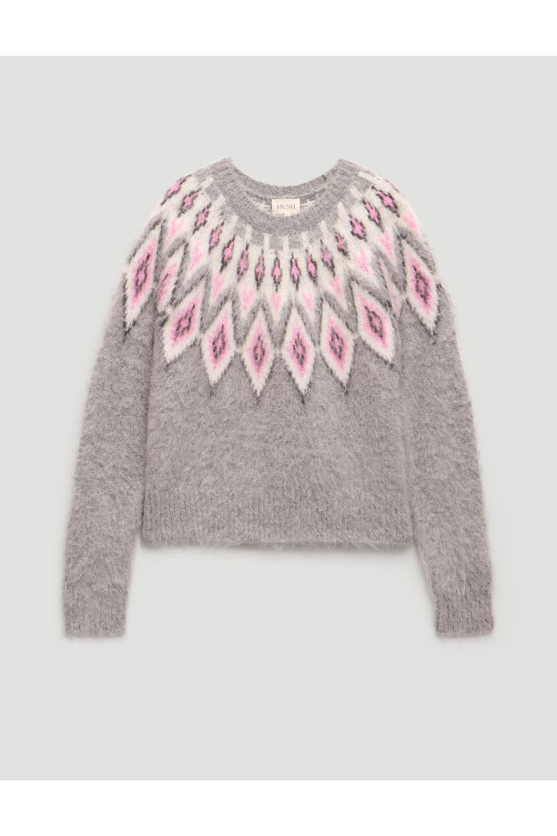 Brushed Fair Isle Mohair Blend Sweater, Alternate, color, Light Grey Marl