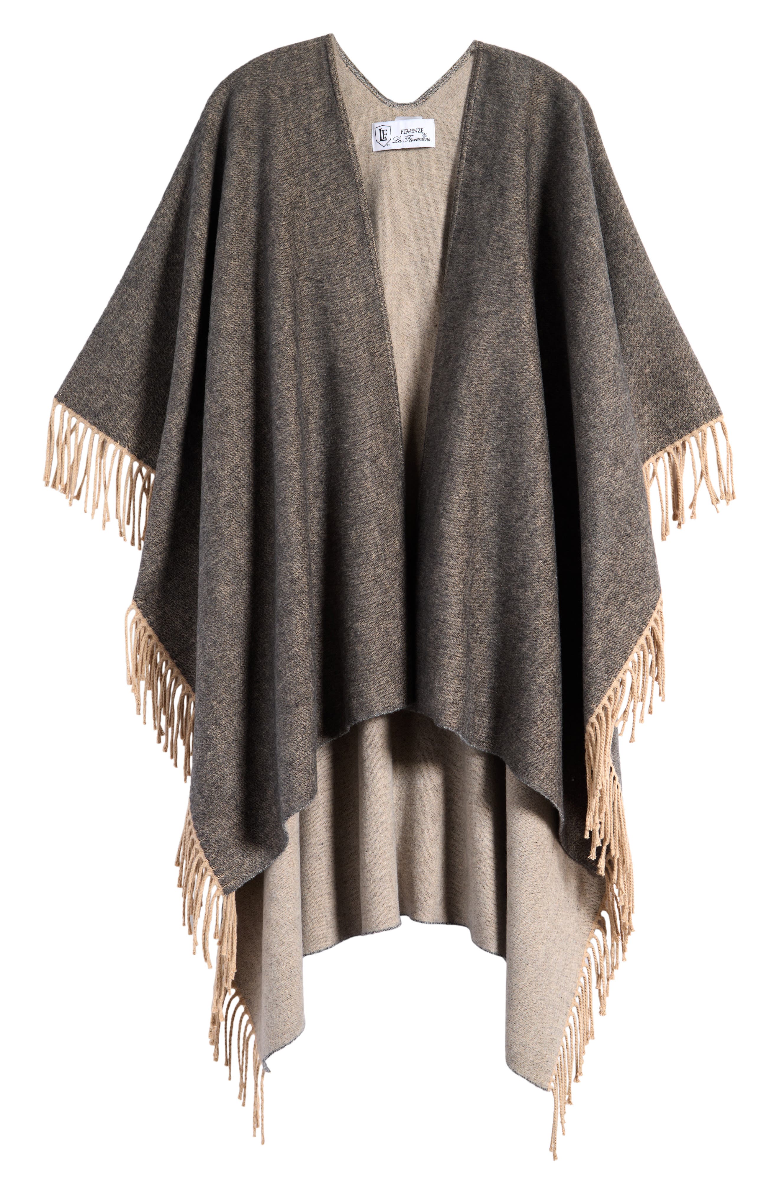 La Fiorentina Fringed Ruana in Grey 