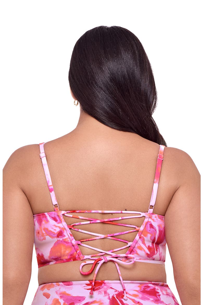 Supportive and Sculpting Square Neck Lace Back Midkini Swimsuit Top, Alternate, color, Pink Riviera Floral