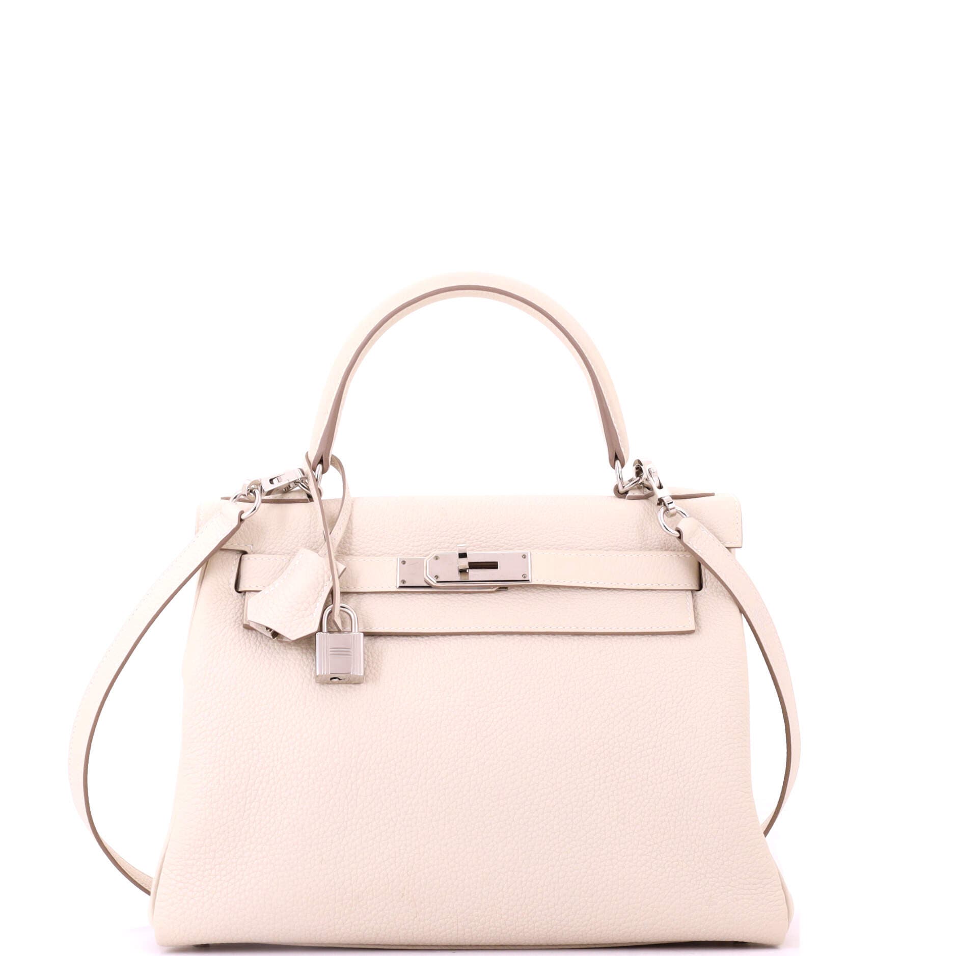 Pre-Owned Hermes Kelly Handbag Light Togo with Palladium Hardware 28, Main, color, Craie