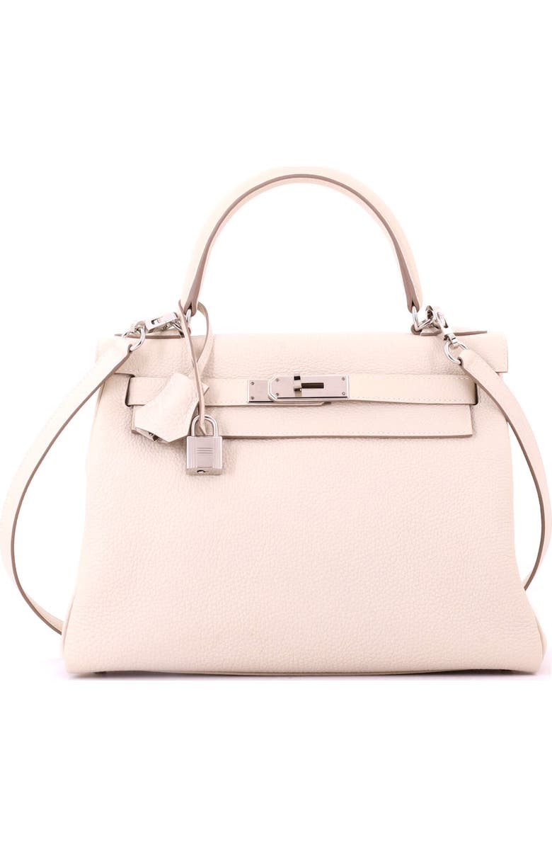 Pre-Owned Hermes Kelly Handbag Light Togo with Palladium Hardware 28, Main, color, Craie