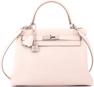 Pre-Owned Hermes Kelly Handbag Light Togo with Palladium Hardware 28