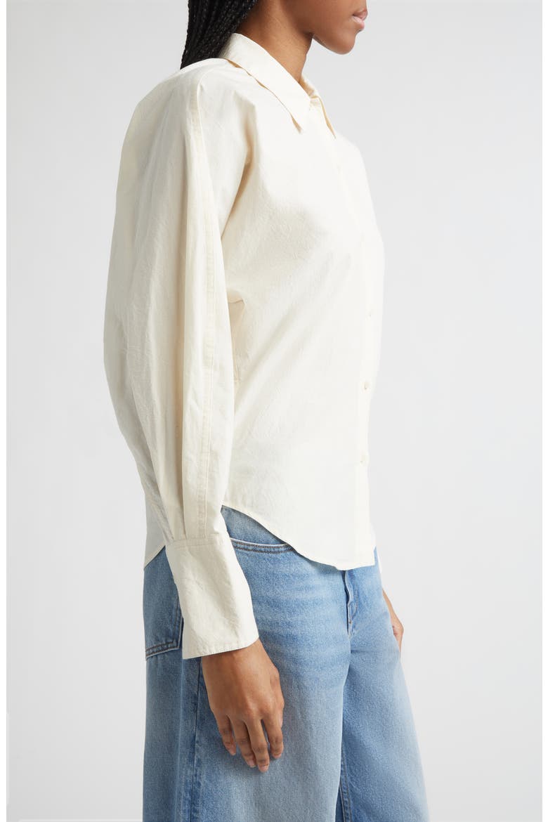 Ridge Crinkled Cotton Poplin Button-Up Shirt, Alternate, color, BONE