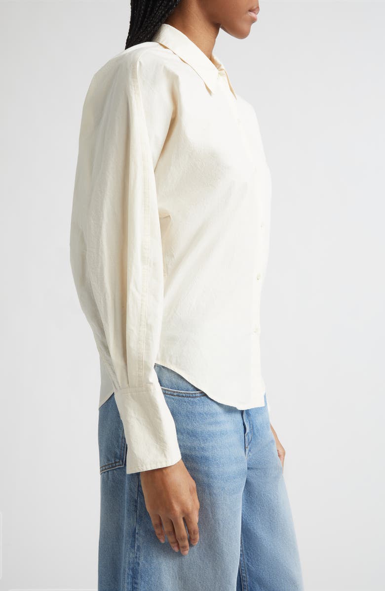 OSSOU Ridge Crinkled Cotton Poplin Button-Up Shirt, Alternate, color, Bone