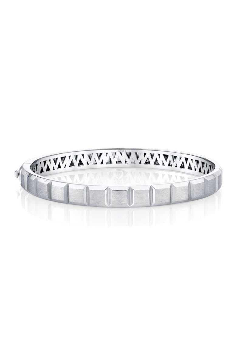 Mens Block Hinged Bangle Bracelet, Main, color, Silver