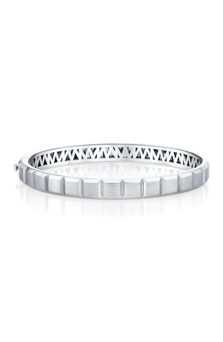 Michael M Mens Block Hinged Bangle Bracelet, Main, color, Silver