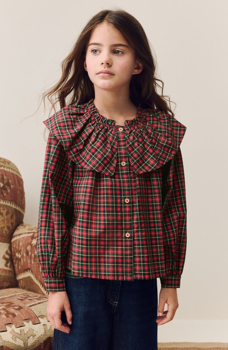 NEXT Kids' Plaid Platter Collar Cotton Button-Up Shirt, Alternate, color, Red