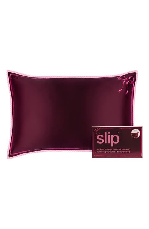 Slip Lace Pure Silk Queen Pillowcase In Burgundy