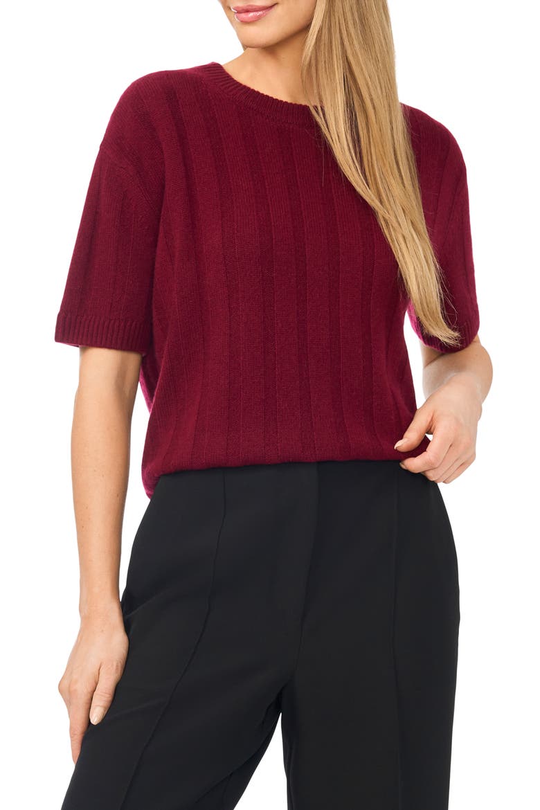 Short Sleeve Cashmere Rib Sweater, Main, color, BAROLO