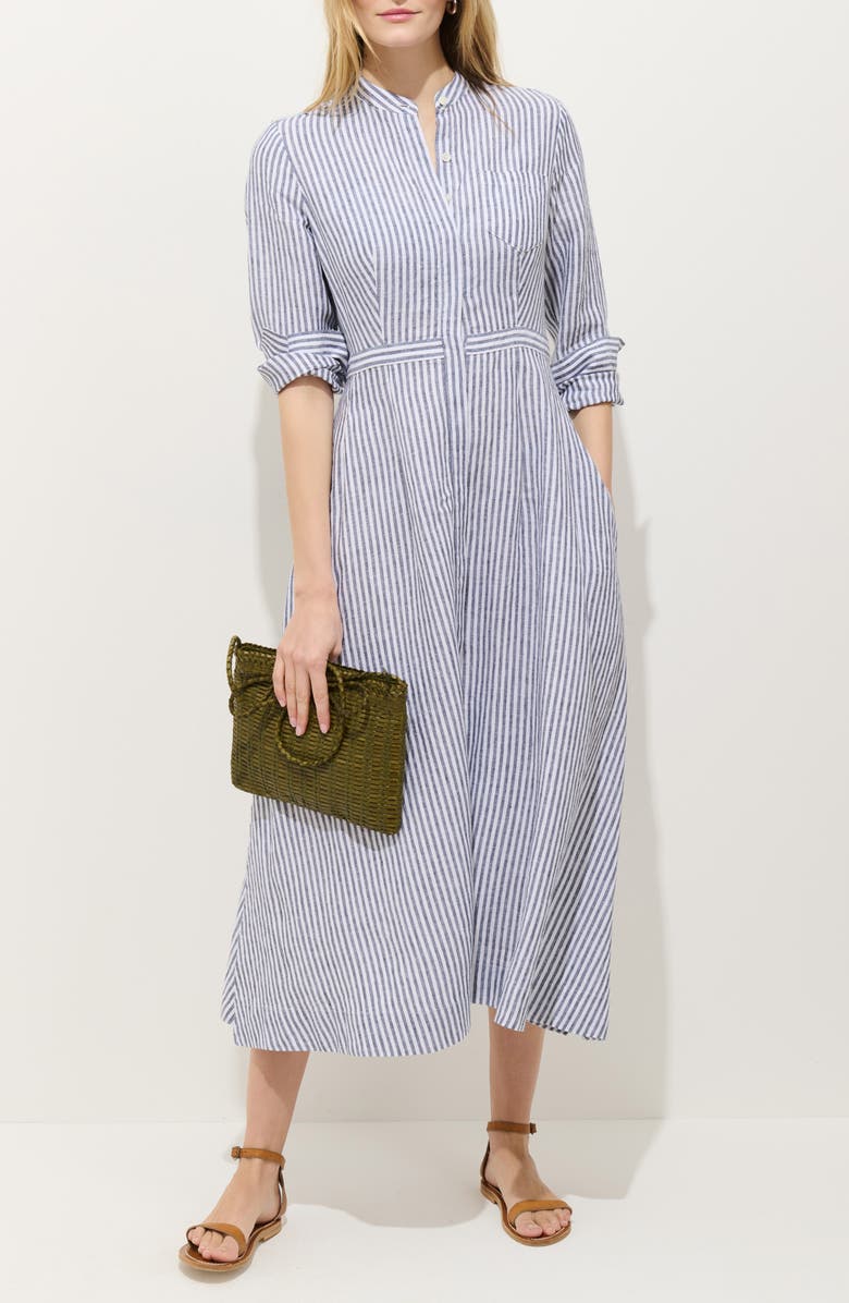 Alex Mill Isabella Long Sleeve Stripe Linen Shirtdress, Main, color, Navy / Ivory