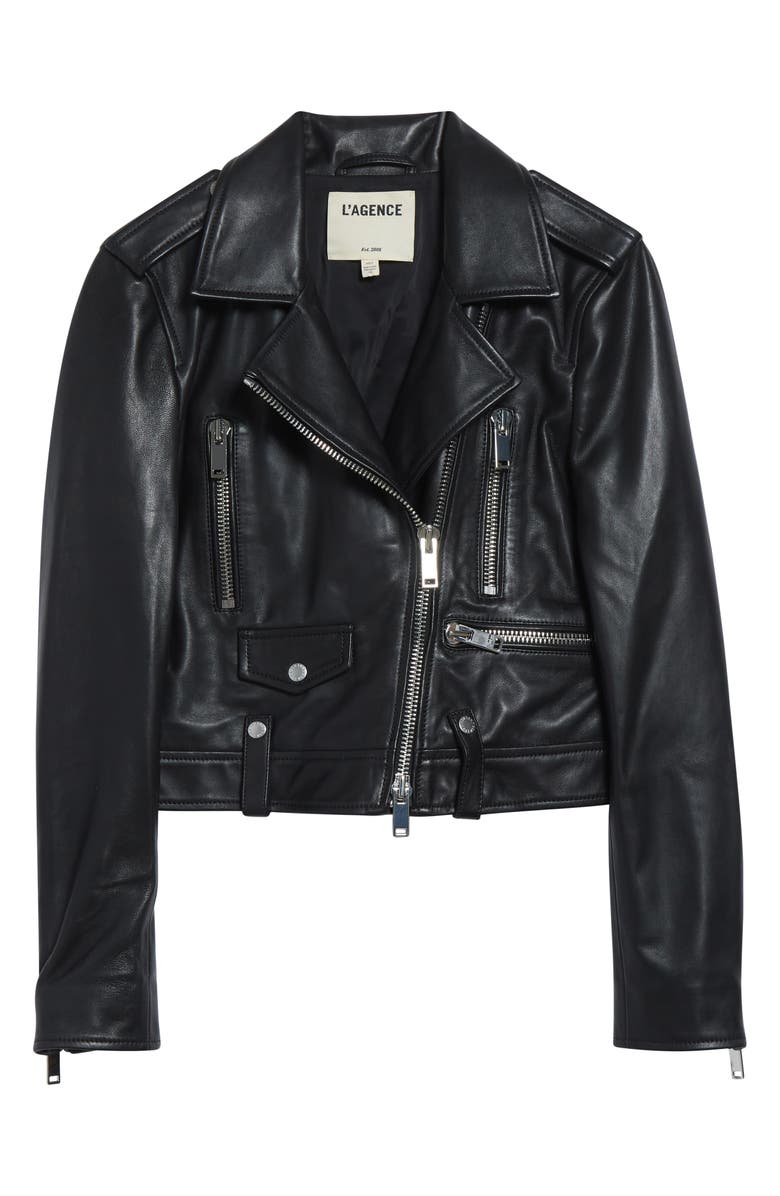 L'AGENCE Blakely Crop Leather Biker Jacket, Alternate, color, Black