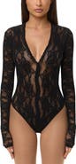 Naked Wardrobe Lace Deep V-Neck Bodysuit