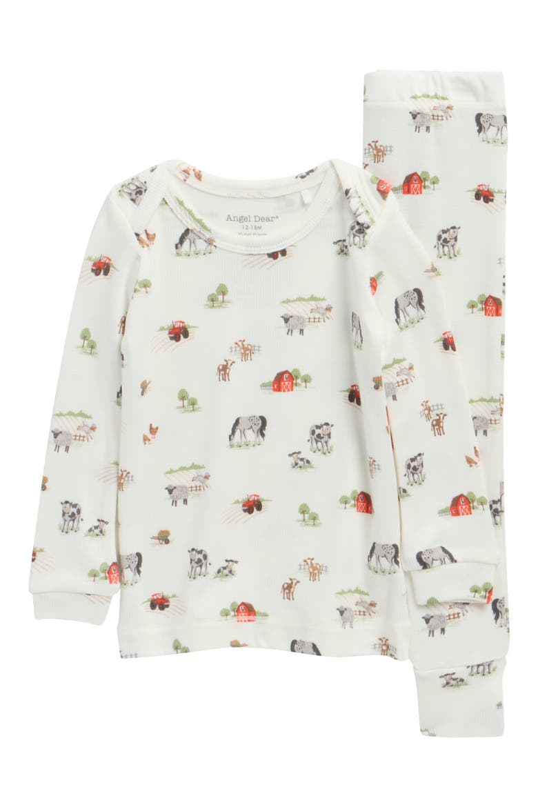 Little Farm Long Pajamas, Main, color, WHITE