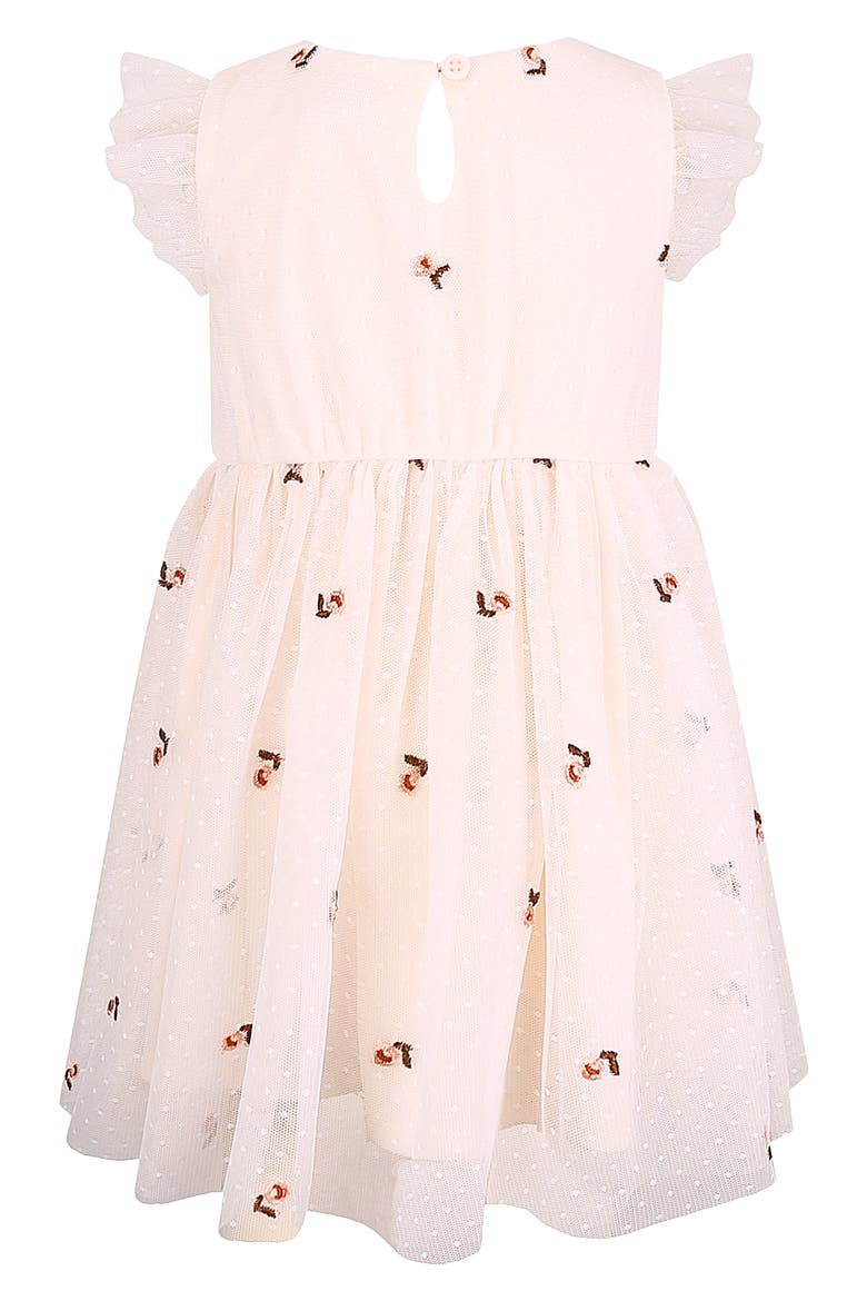 Embroidered Flutter Sleeve Mesh Dress, Alternate, color, PEACH