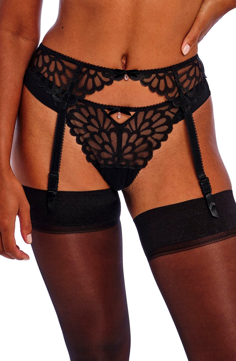 Freya Loveland Embroidered Mesh Garter Belt, Main, color, 