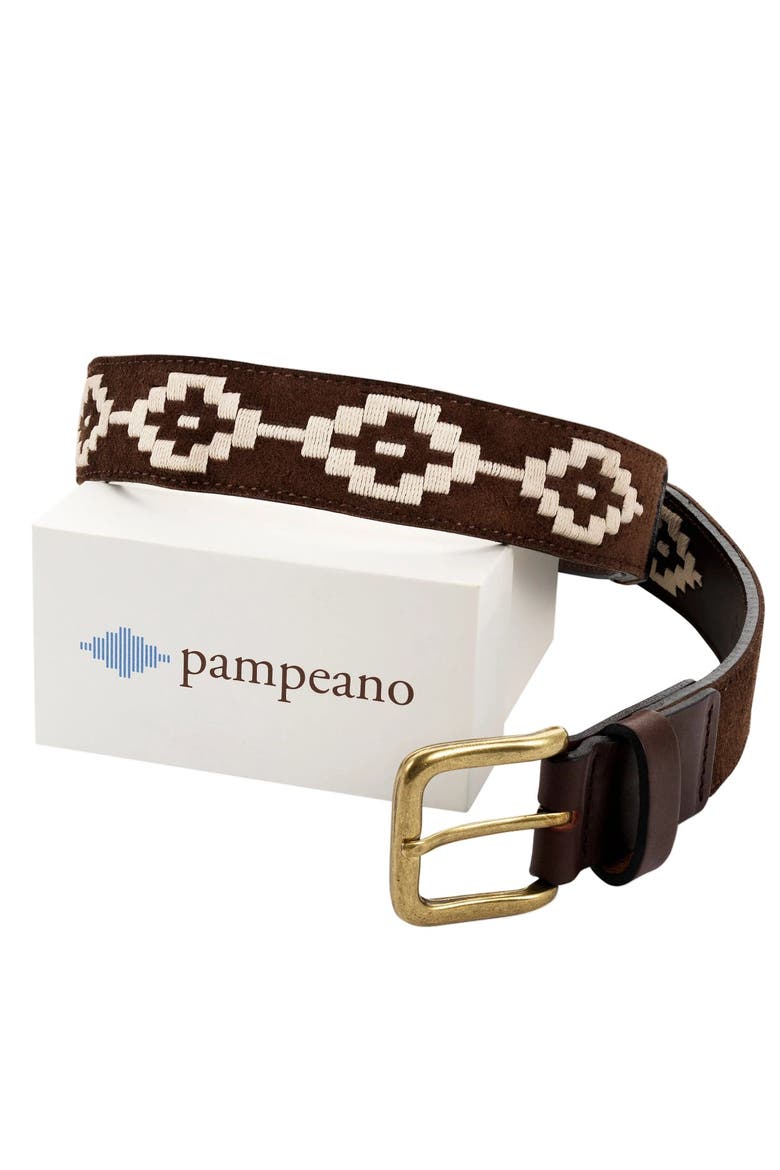 Confianza Suede Leather Belt, Main, color, Brown/Cream