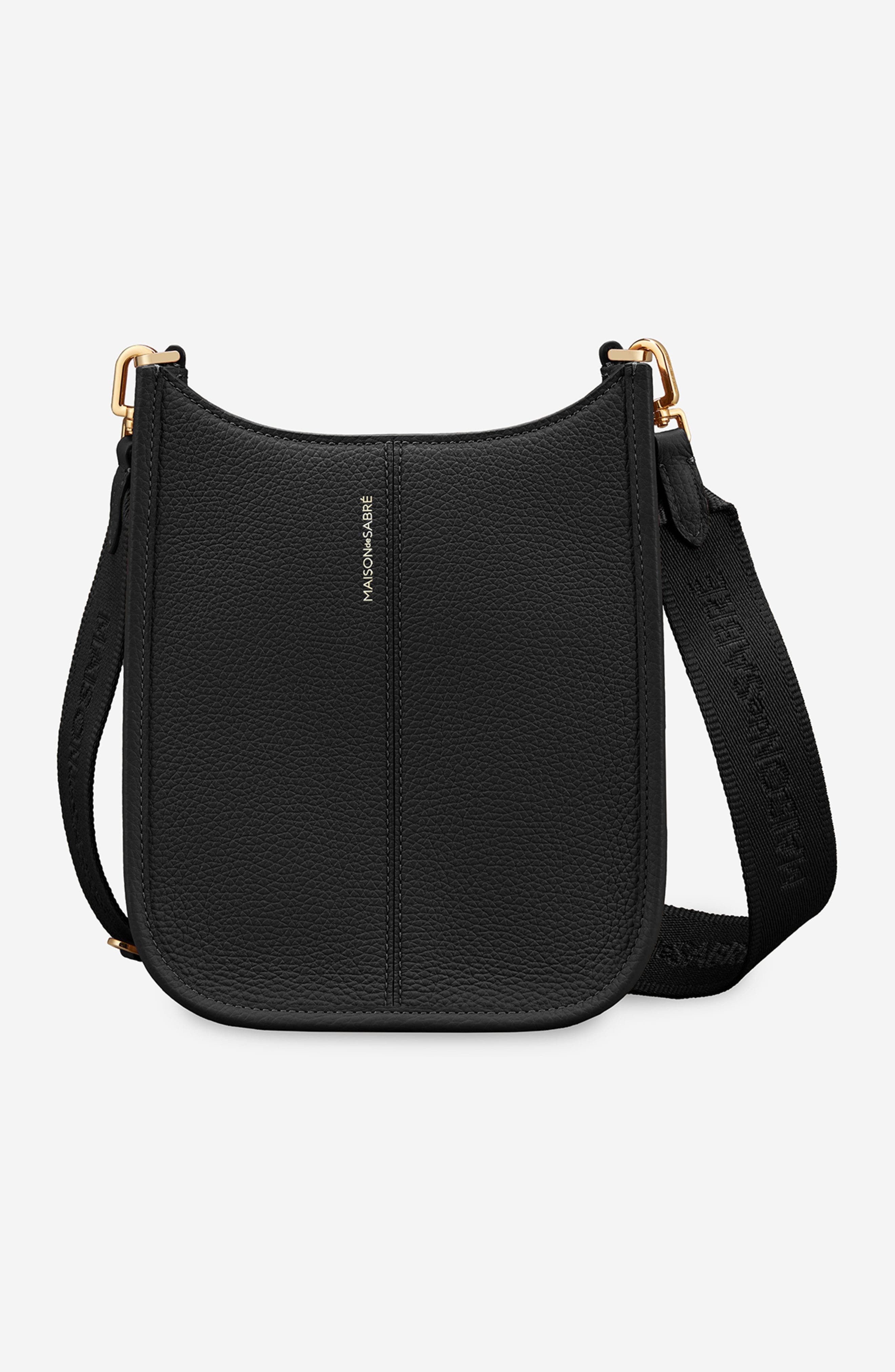 MAISON de SABRÉ Leather Mini Saddle Bag, Main, color, Black Caviar