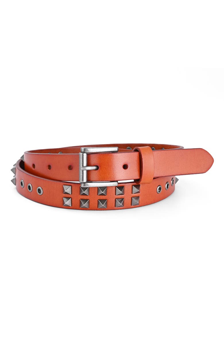 Lily Genuine Leather Studded Sleek Everyday Belt, Main, color, Camel