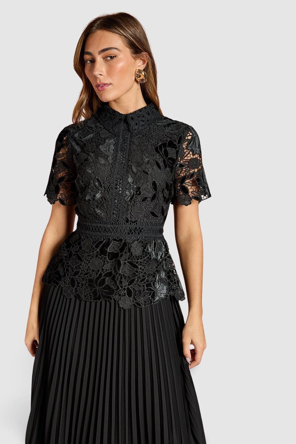 Velvet Lace Collared Midi Dress - image 2