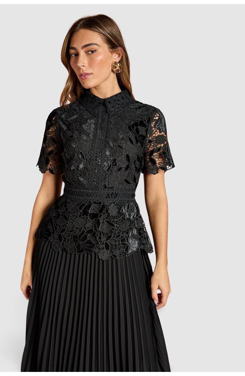 Coast Velvet Lace Collared Midi Dress, Alternate, color, Black