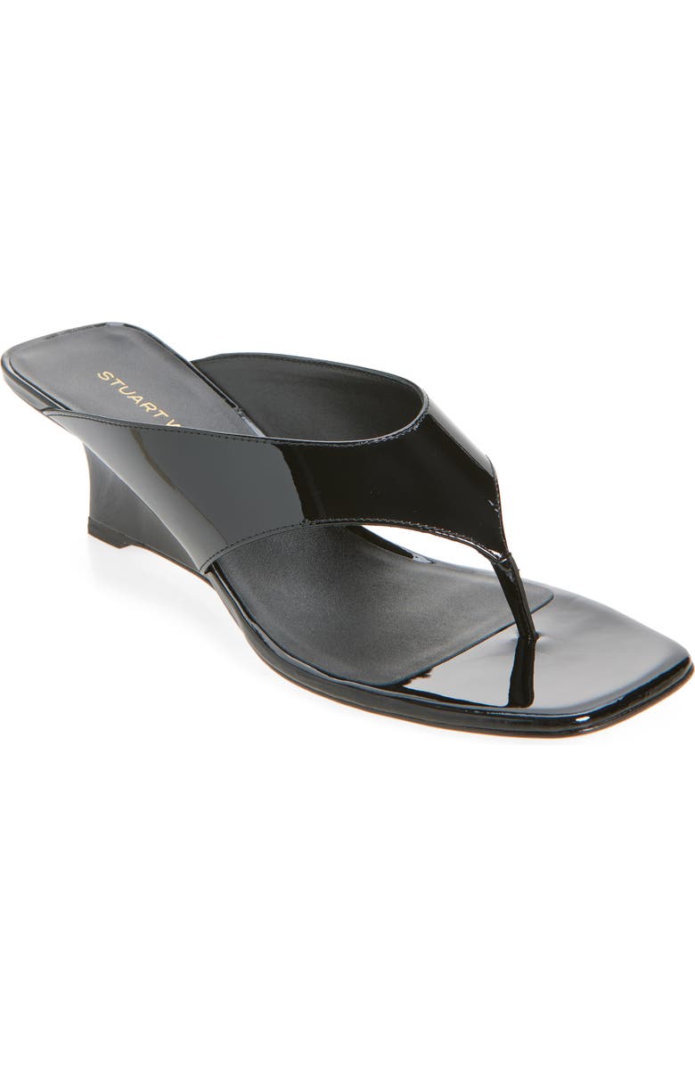 Stuart Weitzman Vinnie 50 Wedge Thong Sandal, Main, color, Black