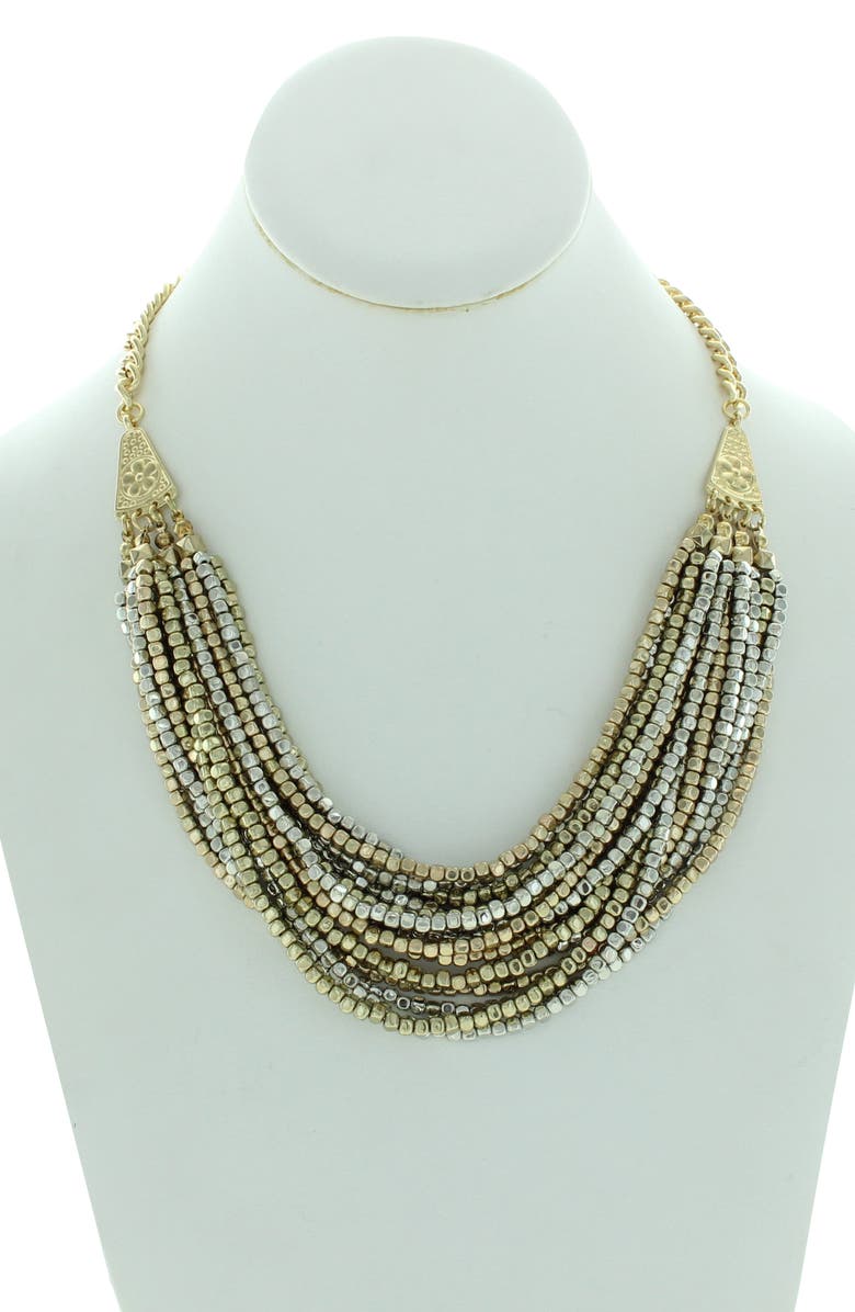 OLIVIA WELLES Layered Bead & Flower Detailed Necklace, Alternate, color, Gold-Silver