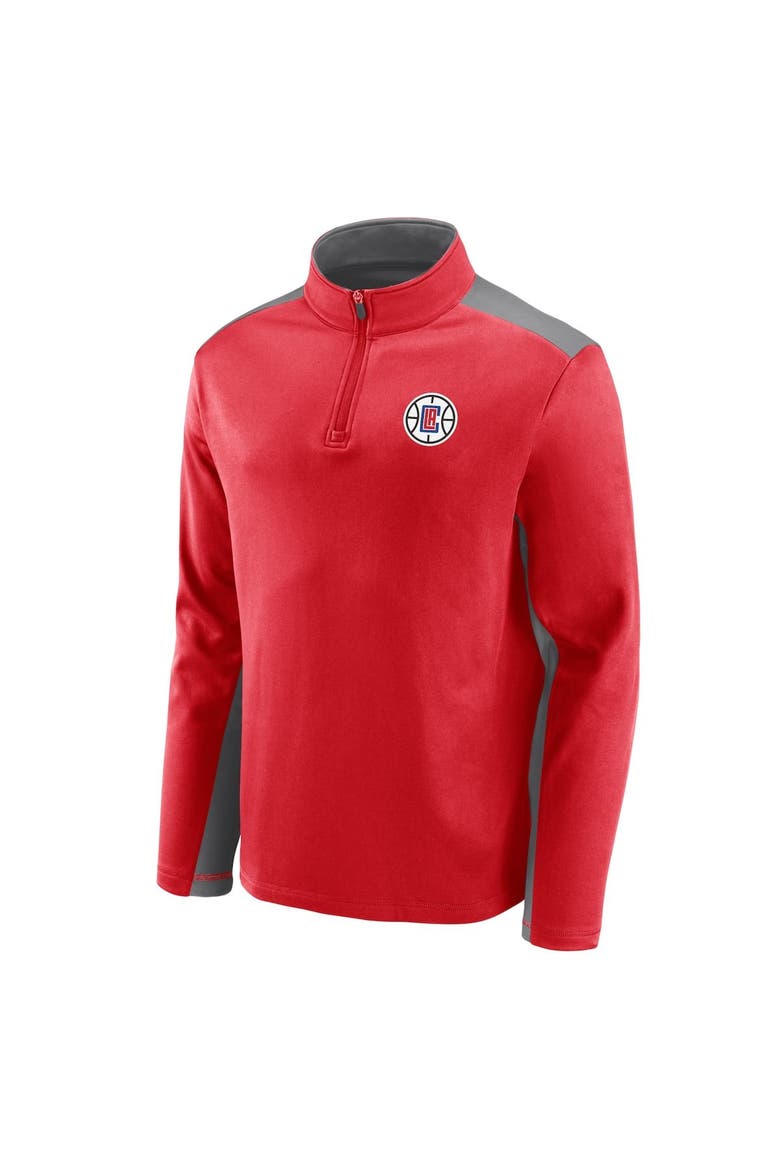 Men's Fanatics Branded Red/Gray LA Clippers Primary Logo Fleece Quarter-Zip Jacket, Alternate, color, Red