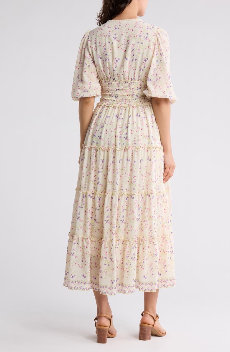 Floral Balloon Sleeve Tiered Maxi Dress