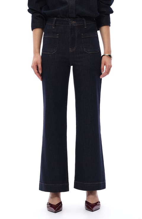 Patch Pocket High Waist Wide Leg Jeans