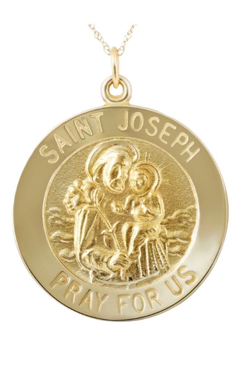 Bliss Diamond 14k Gold St. Joseph Medal Pendant 1" Tall 3 Grams, Main, color,