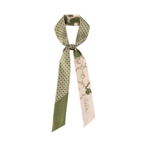 "Floral Houndstooth" Silk Skinny Scarf