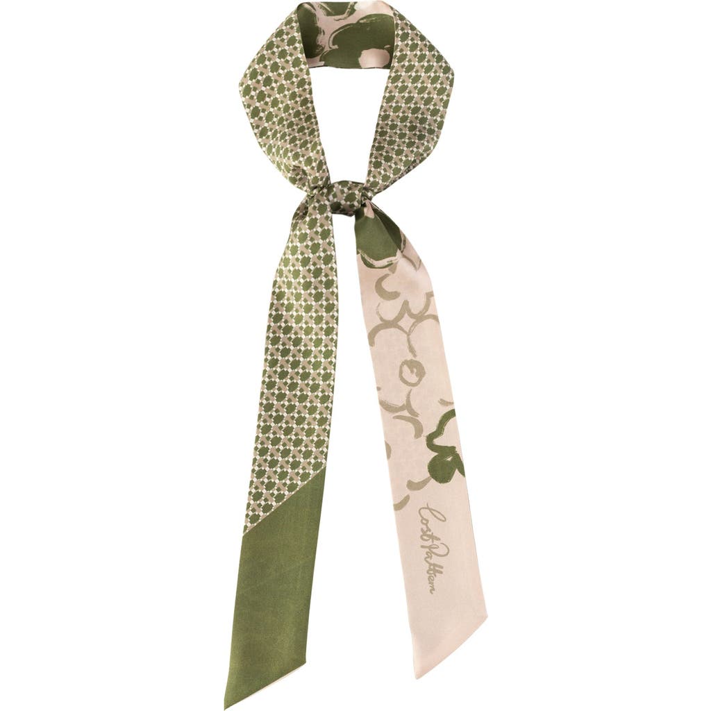 Lost Pattern Nyc "floral Houndstooth" Silk Skinny Scarf In Green